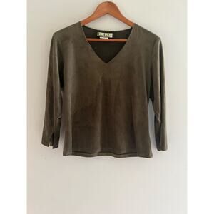 Loco Lindo Stretchy V-Neck 3/4 Sleeve Shirt Dark Green Size Medium JL
